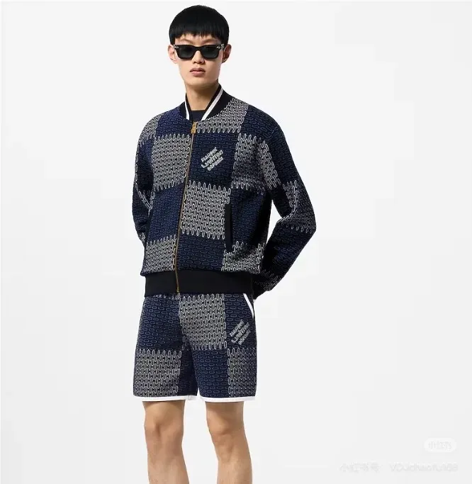 Louis Vuitton/Louis Vuitton 26ss checkerboard jacquard knitted cardigan short sleeves